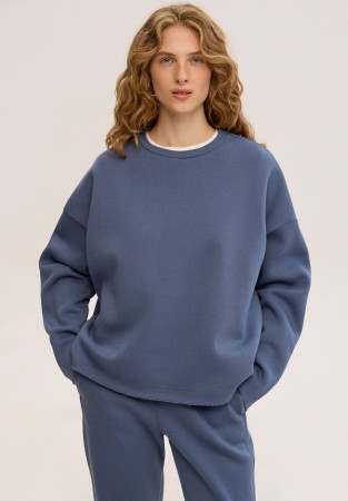 Лонгслив тринитка утепленная mega oversize unisex укороченный vintage indigo (синий) Лонгслив тринитка утепленная mega oversize unisex укороченный vintage indigo (синий)